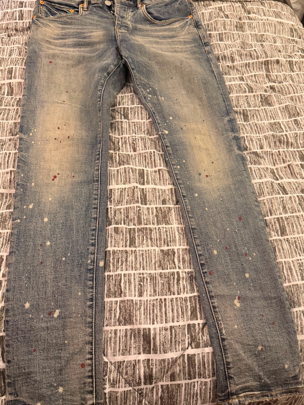 Purple Brand Jeans Men's Slim Paint-Splatter Blue Jeans